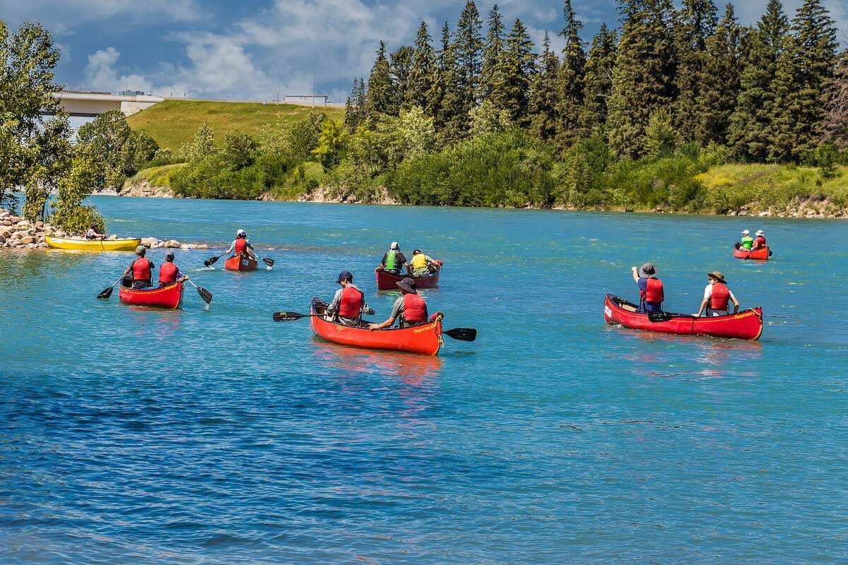 Kayaking on the Bow River in Calgary, Alberta