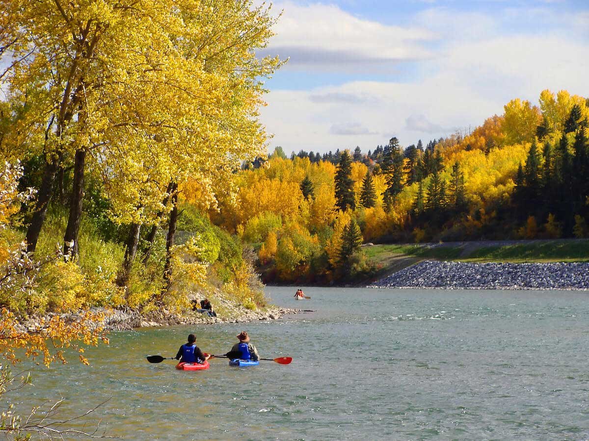 Family Kayaking Bow River in Calgary
