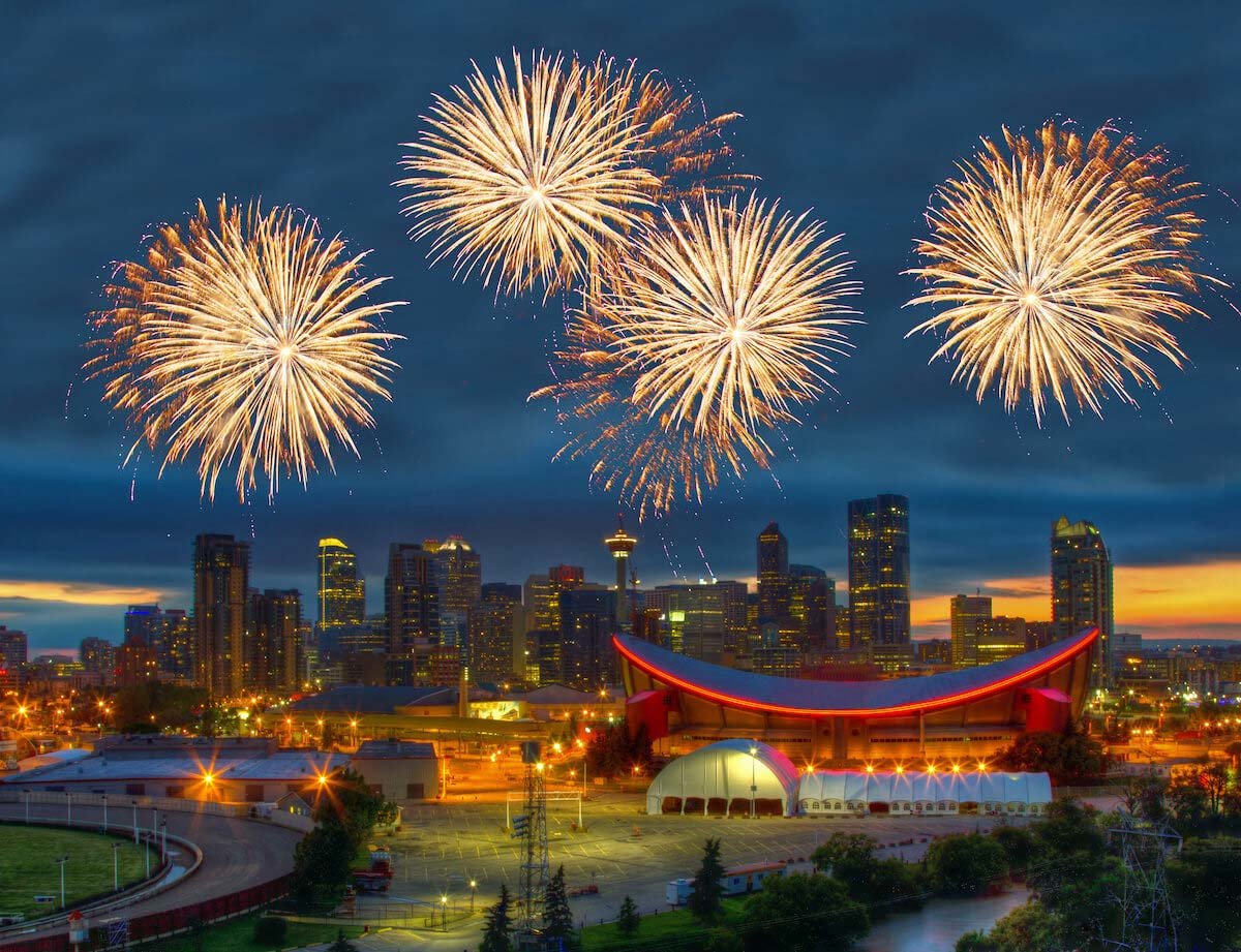 Fireworks Over Downtown Calgary During the Stampede