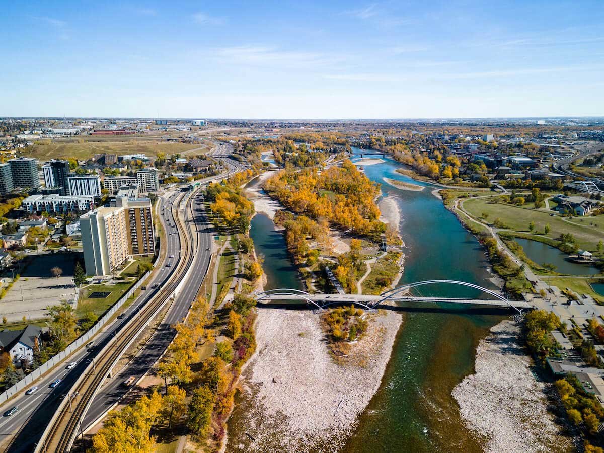 Aerial View of St. Patrick's Island Park in Calgary AB